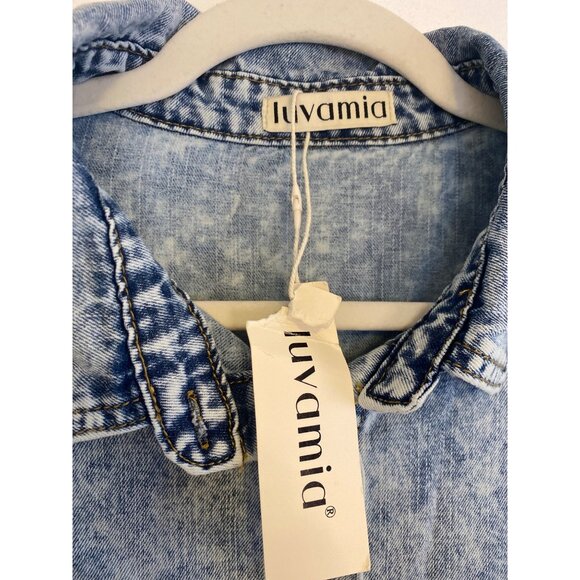 NWT Luvamia Women's Acid Wash Denim Tunic Dress With Pockets Size S - Picture 3 of 6